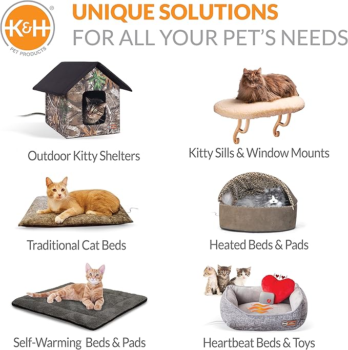 K&H Pet Products Thermo-Kitty Sleephouse Cat Cave - Energy Efficient Safety Listed Heated Cat Bed for Indoor Cats Tan/Leopard 17 X 15 X 13 Inches