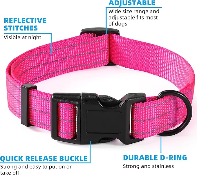 Mile High Life Dog Collar | Nylon Reflective Dog Collars | Light Weight Puppy Collars | Pink Dog Collars for Small Dogs (Solid Pink, X-Small)