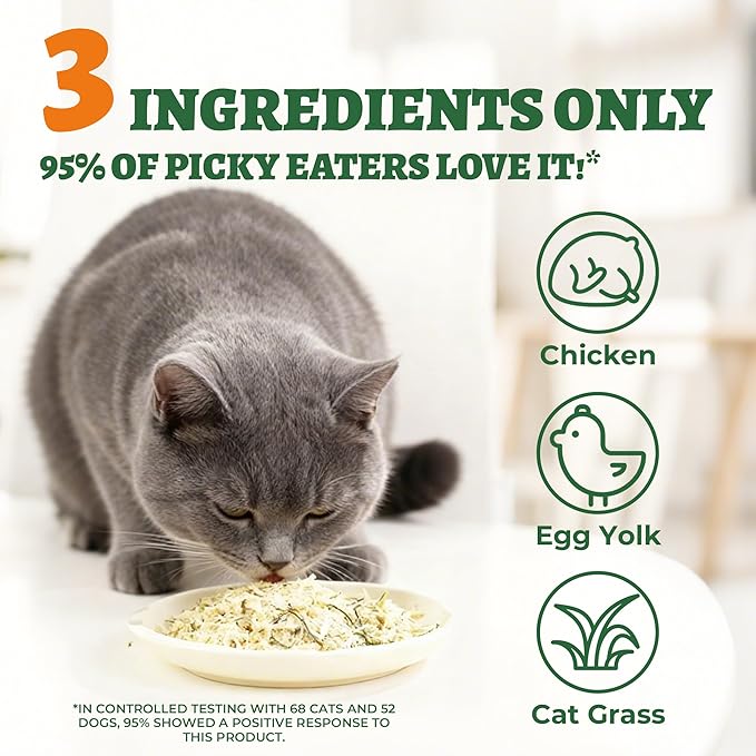 Wellix Dog&Cat Food Topper - Cat Grass Treats for Haiball Treament - Chicken Flavor Freeze Dried Cat Treats - Low Calorie Training Treats for Dogs&Cat 7.5oz