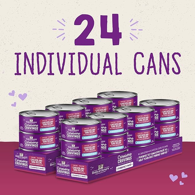 Stella & Chewy's Carnivore Cravings Purrfect Paté - Premium Grain-Free Wet Cat Food - Chicken & Tuna Recipe - High Protein with Bone Broth - Perfect for Picky Eaters - 2.8oz Cans (24 Pack)