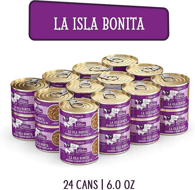 Weruva Cats in The Kitchen, La Isla Bonita with Mackerel & Shrimp Au Jus Cat Food, 6oz Can (Pack of 24)