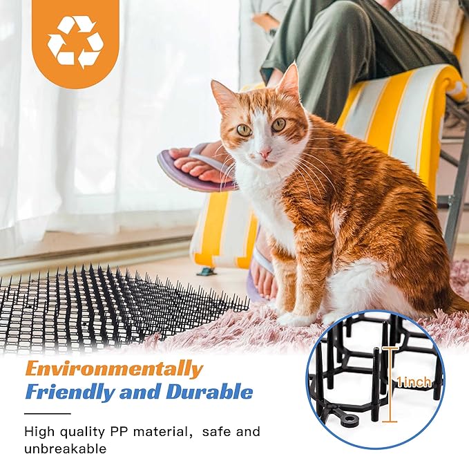 16 X 13 Inch Scat Mat for Cats, 10 Pack Cat Scat Mat with Spikes - Indoor/Outdoor Pet Deterrent Solution for Plants, Furniture, and More - Keep Cats and Dogs Away