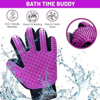 Upgrade Pet Grooming Gloves, Grooming Gloves for Dogs, Cats, Rabbits & Horses with Long and Short Hair, Efficient Pets Hair Remover Mittens - 1 Pair (Purple)