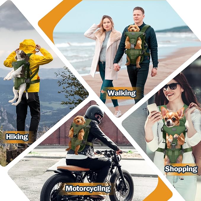 Pet Dog Front Carrier Backpacks, Legs Out Secure-Fit Dog Front Carrier for Small Dogs Up to 17 lbs, Adjustable Hands Free Pet Chest Carrier for Hiking Cycling (S, Army Green)