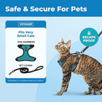 Voyager Escape-Proof Step-in Lock Cat Harness & 5ft Neoprene-Handle Leash Set All-Weather Mesh with Reflective Stitching for Small to Large Cats by Best Pet Supplies, Black Trim-Turquoise (327), XXS