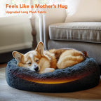 Deconovo Calming Donut Dog Bed, Washable Plush Round Pet Bed for Small Dogs & Cats with Raised Rim, Non-Slip Base and Soft Faux Fur—Lightweight, Easy-Care Design Dark Grey 25" L x 25" W x 8" Th