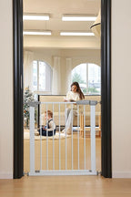 29"-57" Baby and Pet Safety Gate, 30" Tall Metal Walk-Thru Gate for Doorways & Stairs, Easy One-Hand Open, Dual Lock (White, 29" W x 30.5“H)