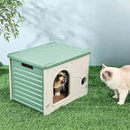 Cat House,Stackable Cat Bed for Pet Cats and Feral Cats Outdoor Indoor Use, Waterproof Cat Shelter with Woven Mat and Cotton Pad for Summer and Winter Use. (Green, M)