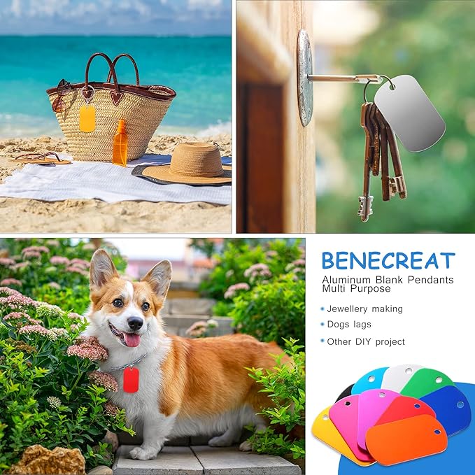 Ferraycle 200 Pieces Aluminum Dog Tags, Blank Discs for DIY Decorative Craft Pet Tags, Metal Stamping, Multicolor, 50 x 29 x 1 Mm, 3 mm Hole
