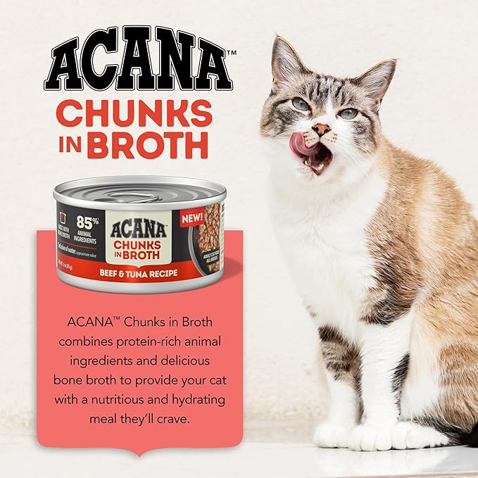 ACANA Chunks in Broth Wet Cat Food Beef & Tuna Recipe 3oz Cans (12 Count)