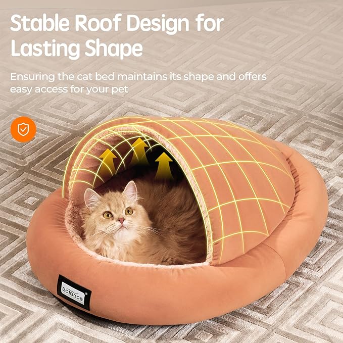 BALANCE 2 in 1 Cat Bed Cave for Kittens and Small Dogs, Cat Tents for Indoor Cats, Covered Cat Beds with Removable Cushion, Calming Cat Nest, Cat Hideaway, Washable Cat House with Non-Slip Bottom