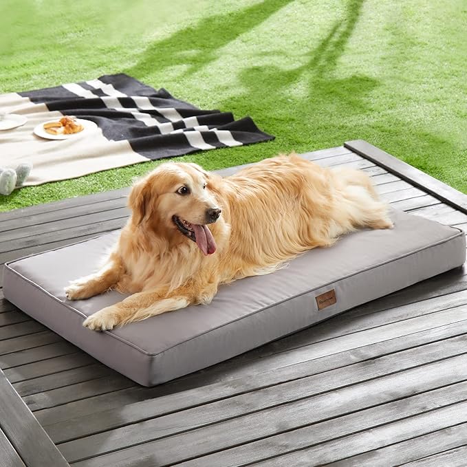 BFPETHOME Outdoor Dog Beds for Large Dogs, Waterproof Dog Bed for Medium, Large, Extra Large Dogs, Orthopedic Pet Bed with Removable Washable Cover, Egg Crate Foam Pet Bed Mat. (36 x 27 in, Grey)
