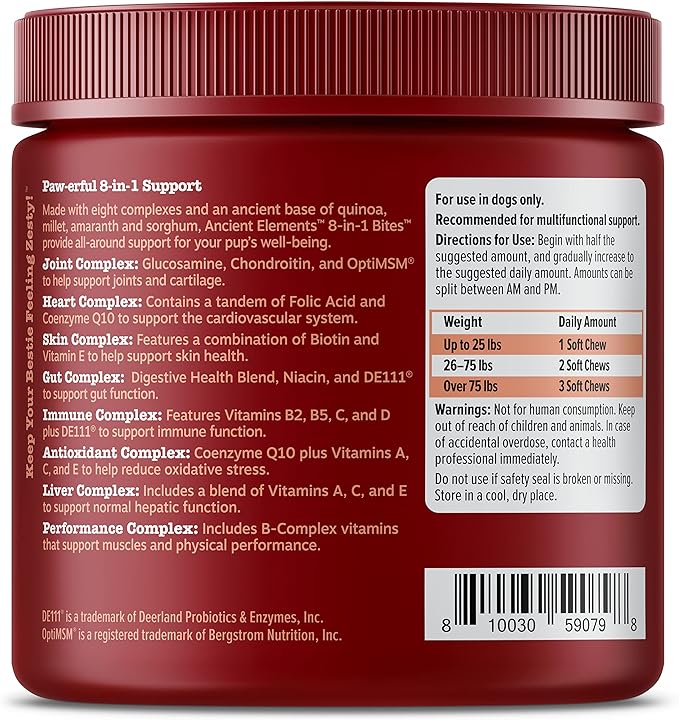 Zesty Paws Dog Multivitamin, Chewable Dog Vitamins and Supplements for Hip & Joints, Skin & Coat, Omega 3 Fish Oil for Dogs- Senior & Puppy Multivitamin - Bison- 90ct