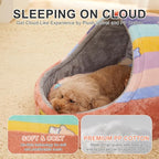 Jiupety Cute Cat Beds for Indoor Cats, Cat Cave Bed and Kitten Bed, Hideway Cat House for Cat & Small Dog with Anti-Slip Bottom, Washable Removable Cushion, L(19"x17"x16"), Rainbow.