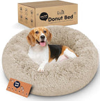 Donut Dog Bed - Premium Comfort for Anxiety Relief - Fluffy & Calming Design with Ultra-Plush Support | Cozy Round Dog Bed with Super Soft Circle Style (Size M Beige)