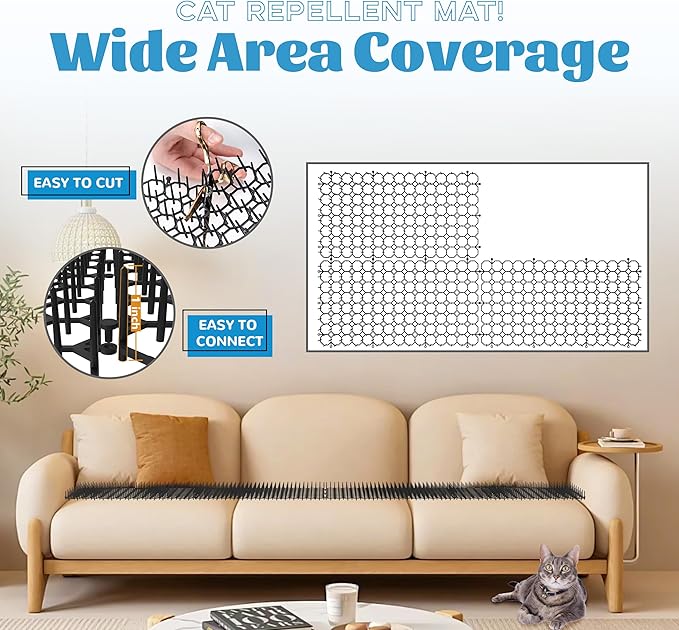 16 x 8 Inch Scat Mat for Cats, 10 Pack Scat Mat with Spikes, Cat Deterrent Outdoor for Dogs - Cat Spike to Keep Other Animals Away from Furniture, Plants (10 Pack)