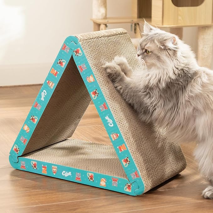 CATISM Cat Scratcher Cat Scratching Board - Foldable - Triangle, 6 Usable Sides Scratchers for Indoor Cats, Durable Recyclable Cats Cardboard Vertical(Pack of 3)