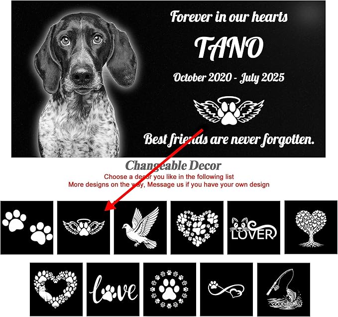 Personalized Pet Memorial Stones, Memorial Plaque for Pets, Dog, Cat, Black Granite Memorial Garden Stone Engraved with Photo, Dog Memorial Grave Markers Pet Memorial