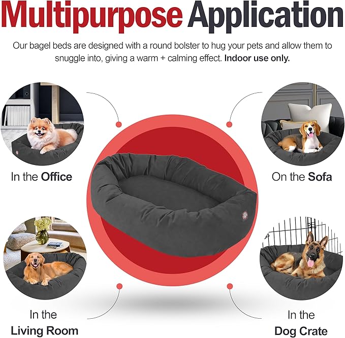 Majestic Pet 52 Inch Suede Calming Dog Bed Washable 52x35x11 (Inch) – Cozy Soft Round Donut Dog Bed with Spine Support for Dogs to Rest Their Head - Pet Bed X- Large – Gray (2025)