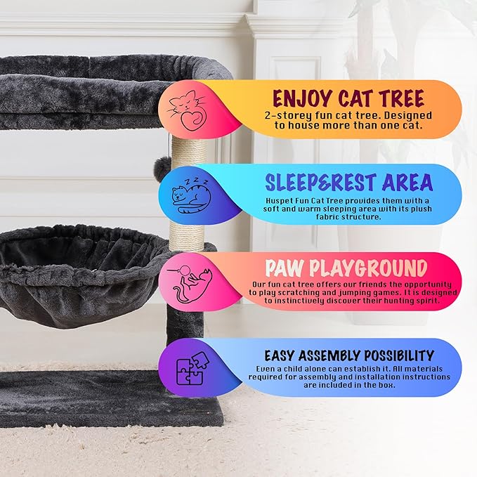 24-inch Cat Tree for Indoor Cats & Kittens – Multi-Level Cat Tower with Hammock & Scratching Post – Sturdy Perch for Large Cats – Space-Saving Small Cat Bed (Dark Gray)
