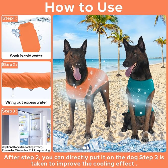 2 Pack Dog Shirts, Ice Pet Vest Dog Clothes for Instant Cooling, Lightweight Breathable Sleeveless T-Shirts for Large Dogs, Peacock Blue+OrangeRed (XL)
