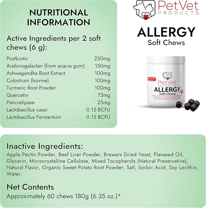 Pet Vet Allergy Relief Chews for Dogs (Beef Liver) – Itchy Skin Relief for Dog Allergies – Skin Irritation Treatment, Allergy Chews, Pet Probiotics – Dog Health