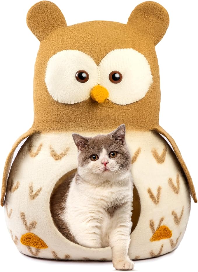 Luxurious Eco-Friendly Merino Wool Cat Cave Bed Sloth - Foldable Hideaway Pod for Indoor Cats - Premium Felt Kitten Beds - Covered Cat House for Ultimate Cozy Comfort by Woolygon