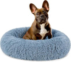 PetAmi Calming Dog Bed for Small Medium Dog Cat, Round Donut Washable, Fluffy Faux Fur Plush Cuddler Pet Kitten Cushion, Anti-Slip, Fits up to 25 lbs, 23 inch, Dusty Blue