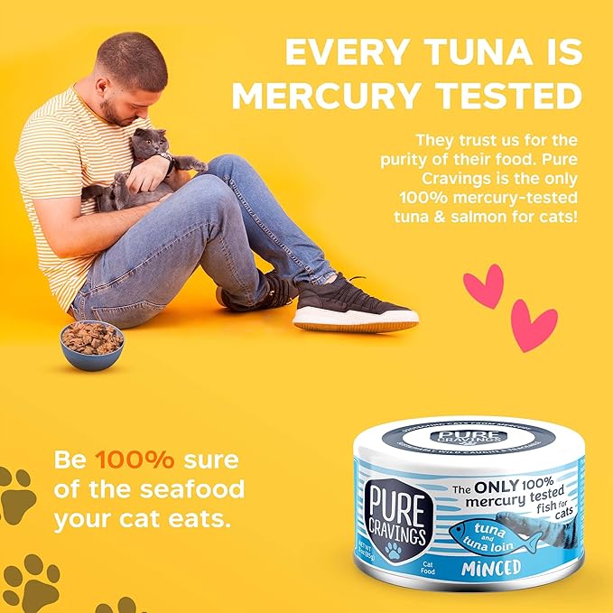 Minced Tuna and Tuna Loin Wet Canned Cat Food, 100% Mercury-Tested, Moist Can Fish for Cats, Grain-Free, Protein, Non-GMO, 3oz, Pack of 12