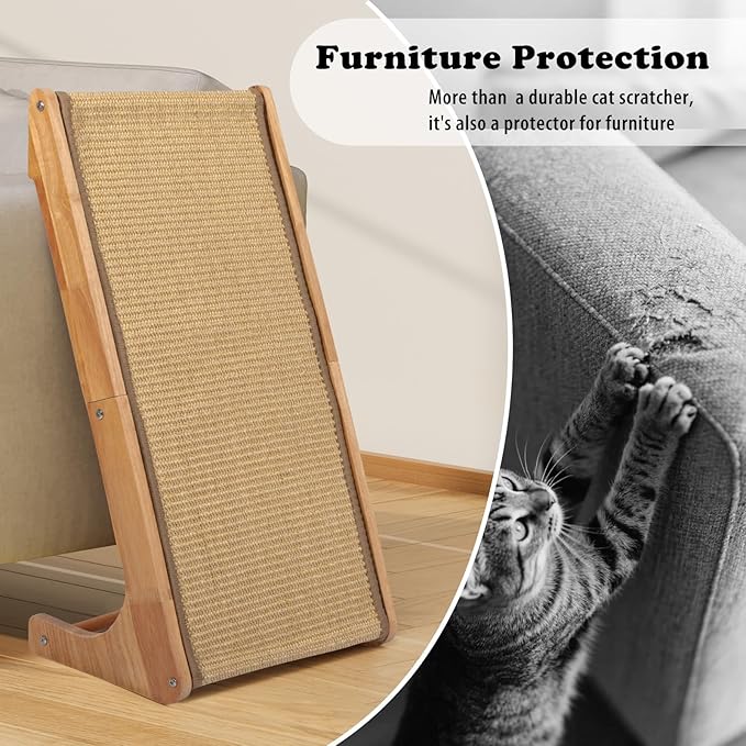 Sisal L Shaped Cat Scratcher - 28 Inch Cat Scratch Ramp for Indoor Cat use,Vertical Cat Scratching Post,Wooden Climbing Kitten/Cats Furniture(L Shape)