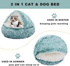 Cat Bed Round Hooded Plush Fluffy Cat Bed Cat Cave Bed for Indoor Cats & Dogs Burrow Cat Donut Small Dog Bed Calming Pet Beds Fuzzy Coverd Cat Nest Puppy Bed Tent Machine Washable