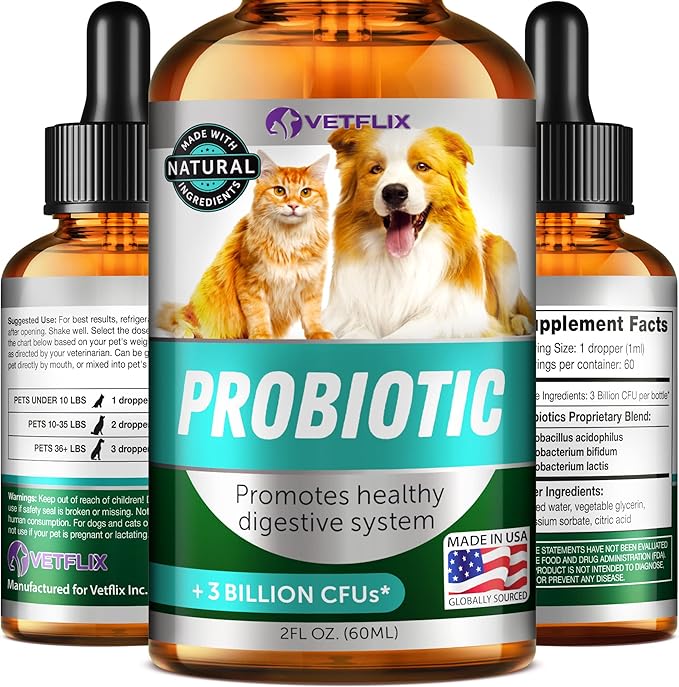 Premium Probiotics for Dogs & Cats - Digestive Enzymes & Prebiotics Supplement - Supports Digestive Health & Gut Balance - 2 Fl Oz