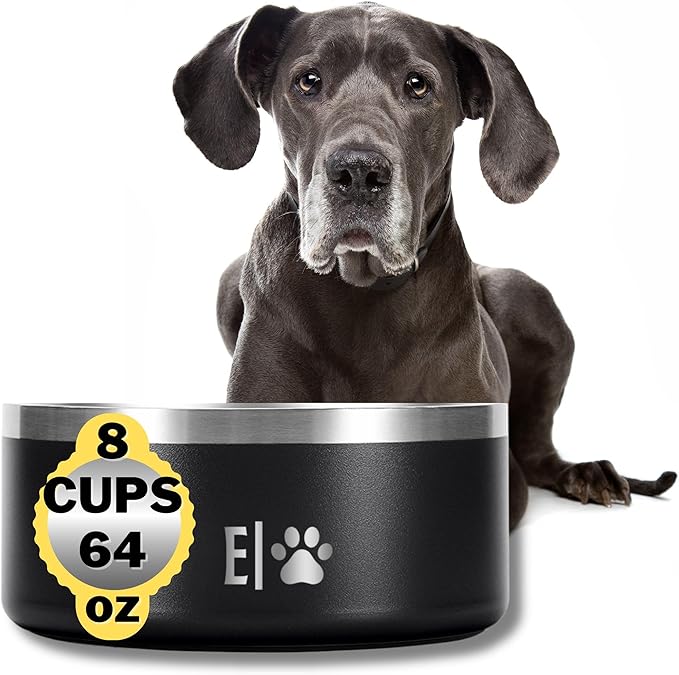 EVELANDO® Premium Dog Food Bowl 64 oz Stainless Steel 8 Cups Medium Large Dog Bowls Non Slip & BPA-Free L X XL Pet Water Bowl Platos para Perros Indoor Outdoor Pet Dish Feeder Water and Food Dish