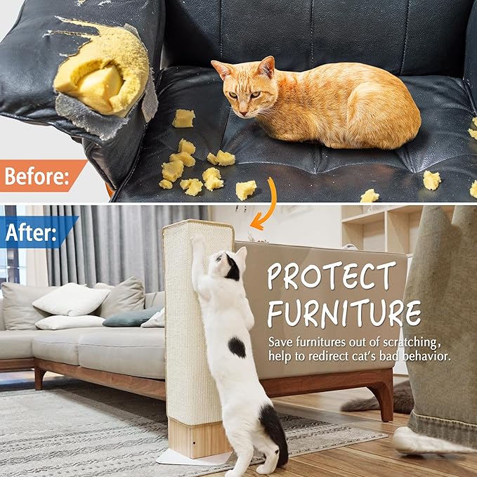 PETKARAY Couch Corner Cat Scratcher, 28" Corner Scratching Post Wall Scratcher, Sisal Furniture Protector for Sofa with Reversible Base, Large