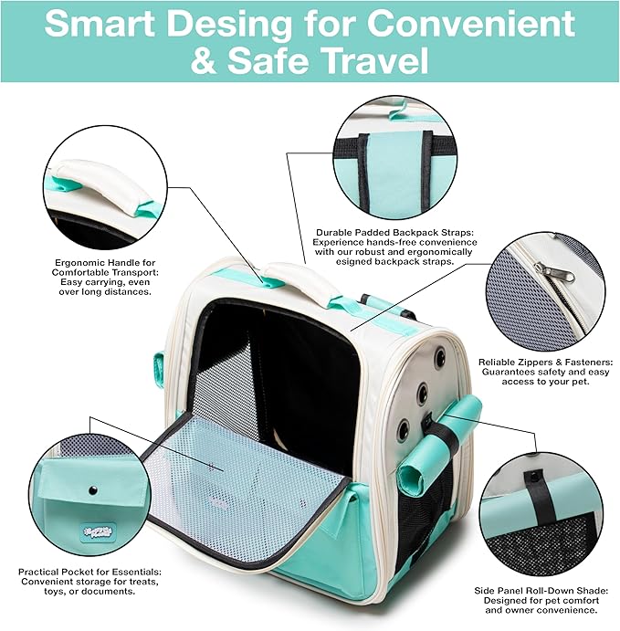 Pet Backpack Carrier for Small Dogs, Cats, Kittens, Rabbits – Airline Approved Travel Bag with Breathable Mesh and Padded Straps – Soft-Sided Cat Carrier Backpack for Hiking, Camping, Trips