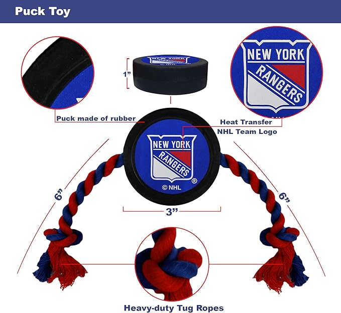 Pets First NHL New York Rangers Puck Toy for Dogs & Cats. Play Hockey with Your Pet with This Licensed Dog Tough Toy Reward!