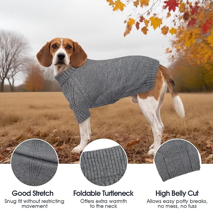 IECOii Great Dane Sweater,5XL Extra Large Sweater for Giant Breed Dogs in Winter,Turtleneck Cold Weather Knit Clothes,Machine Washable,Elastic Pullover for Saint Bernard,Mastiff (Light Grey,XXXXXL)