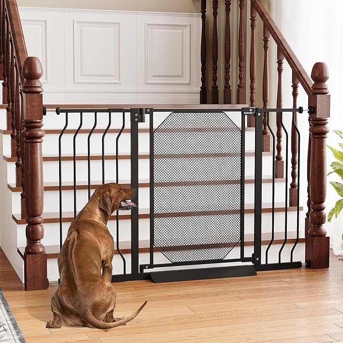 29.5"-48" Metal Baby Gate for Stairs & Doorways - Easy Install 30.5" Tall, Auto Close, Pressure Mounted, No Drilling - Stylish Safety Gate for Pets, Child Gate for Kids, Black
