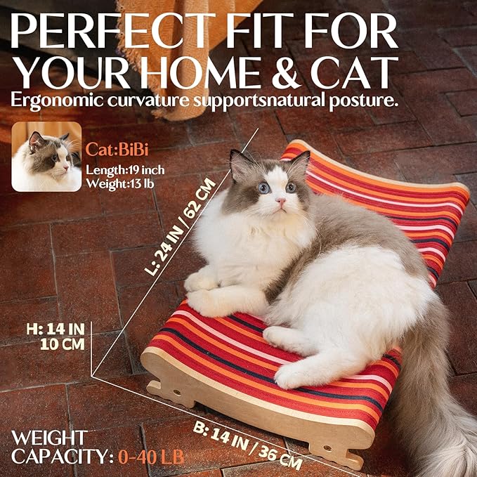 DIY Felt Cat Scratcher Bed, Durable Scratching Pad for Indoor Cats, Sturdy Solid Beech Wooden Cats Scratcher, Lounger & Sleep & Scratch (Extra-Larger), Red