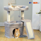 PEQULTI Small Cat Tree Tower for Large Adult Cats with Wide Top Perch, Private Cat Condo and Sisal Scratching Post&Pad for Indoor Cats, Gray
