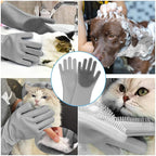 Pet Grooming Gloves - High-Density Silicone Gloves with Enhanced Five Finger Design for Massaging and Bathing Dogs and Cats (Grey)