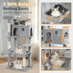 54” Cat Tree with Big Hammock 21x17” Adult Cat Tower with Scratching Posts Featuring Large Top Bed, Scratcher Pad, Spacious Condo House and Detectable Ball for Indoor Cats-Large Gray