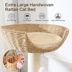 Wooden Cat Tree for Large Cat, 49.6-Inch Tall Cat Tower with Scratching Post for Indoor Cats, Multi-Level Cat Condo with Hand-Woven Cat Bed and Scratching Board Easy to Clean