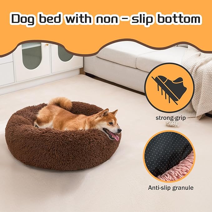 Comfort Donut Dog Bed for Small Dogs, Cat Bed & Pet Bed for Indoor Use, Medium Size with Soft Plush, Round Dog Beds for Large Dogs and Cats