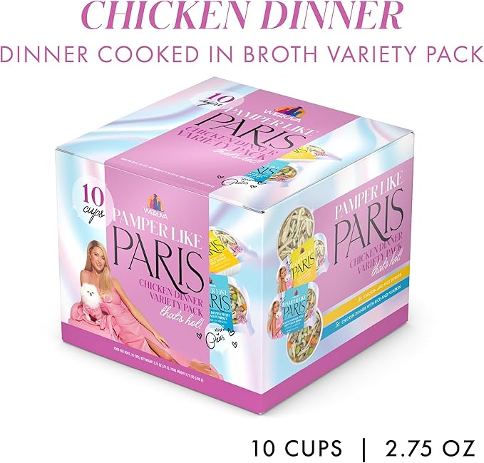 Pamper Like Paris Natural Wet Dog Food, Chicken Recipes Cooked in Broth Variety Pack (2.75oz Cup, Pack of 10)