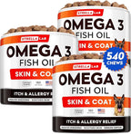 STRELLALAB Omega 3 for Dogs - (540Ct) Fish Oil Treats - Allergy & Itch Relief Skin&Coat Supplement - Dry Itchy Skin, Shedding, Hot Spots Treatment, Anti Itch - Pet Salmon Oil Chews - Chicken