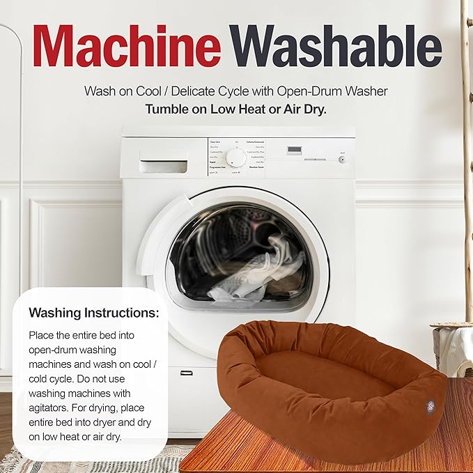 Majestic Pet 40 Inch Suede Shredded Memory Foam Mix Calming Large Dog Bed Washable 40 x 29 x 9 (Inch) - Cozy Soft Round Donut Dog Bed with Spine for Head Support - Pet Bed Rust