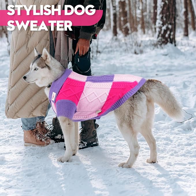 Pullover Dog Sweater,Half Chest Lapel Design Pet Sweaters for Dogs Boys or Girls,Pet Knitted Dog Clothes,Pet Clothing,Suitable for Various Sizes or Breeds Dogs Sweaters(Purple Group,S)