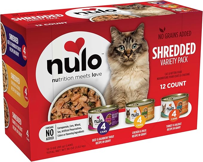 Nulo Variety Flavors Grain-Free Shredded Wet Canned Cat Food, 3 Ounce (Pack of 12)