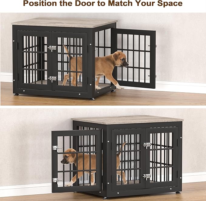 26 Inch Heavy Duty Dog Crate Furniture for Small Dogs, Decorative Pet House End Table, Wooden Cage Kennel Furniture Indoor with Double Doors, Grey